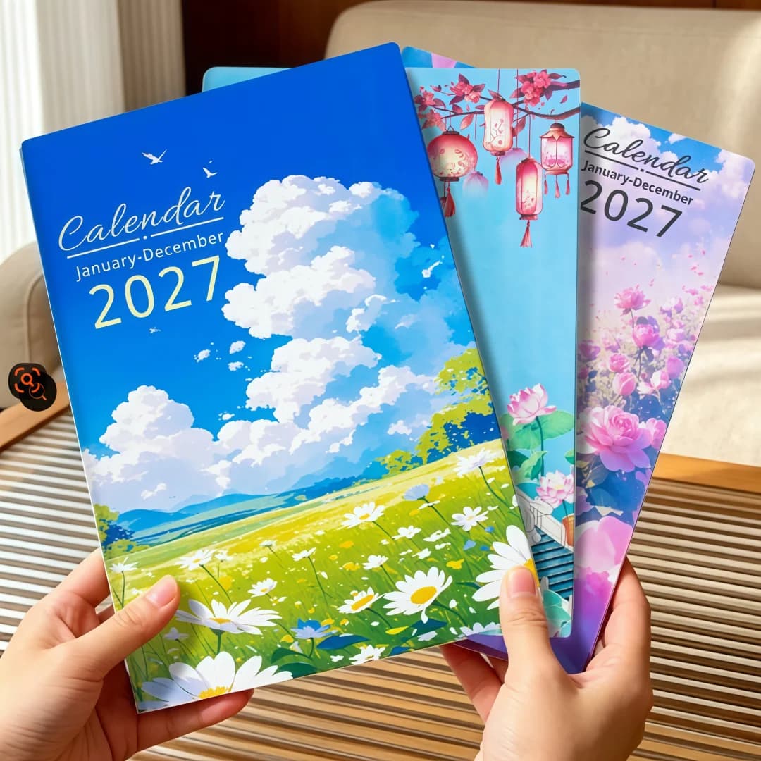 Oil Painting Style 2027 Schedule Notebooks 180 Sheets English Inner Page Daily Planners PU Cover School Time Management Agendas