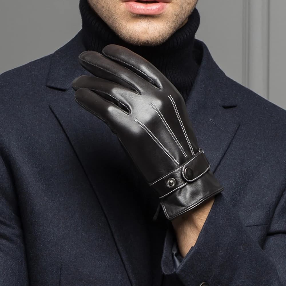 Guanti invernali in pelle per uomo uomo 100% pelle di agnello caldo foderato in pile riscaldato guanto spesso Hombre nero/marrone touch Screen Gant Gym