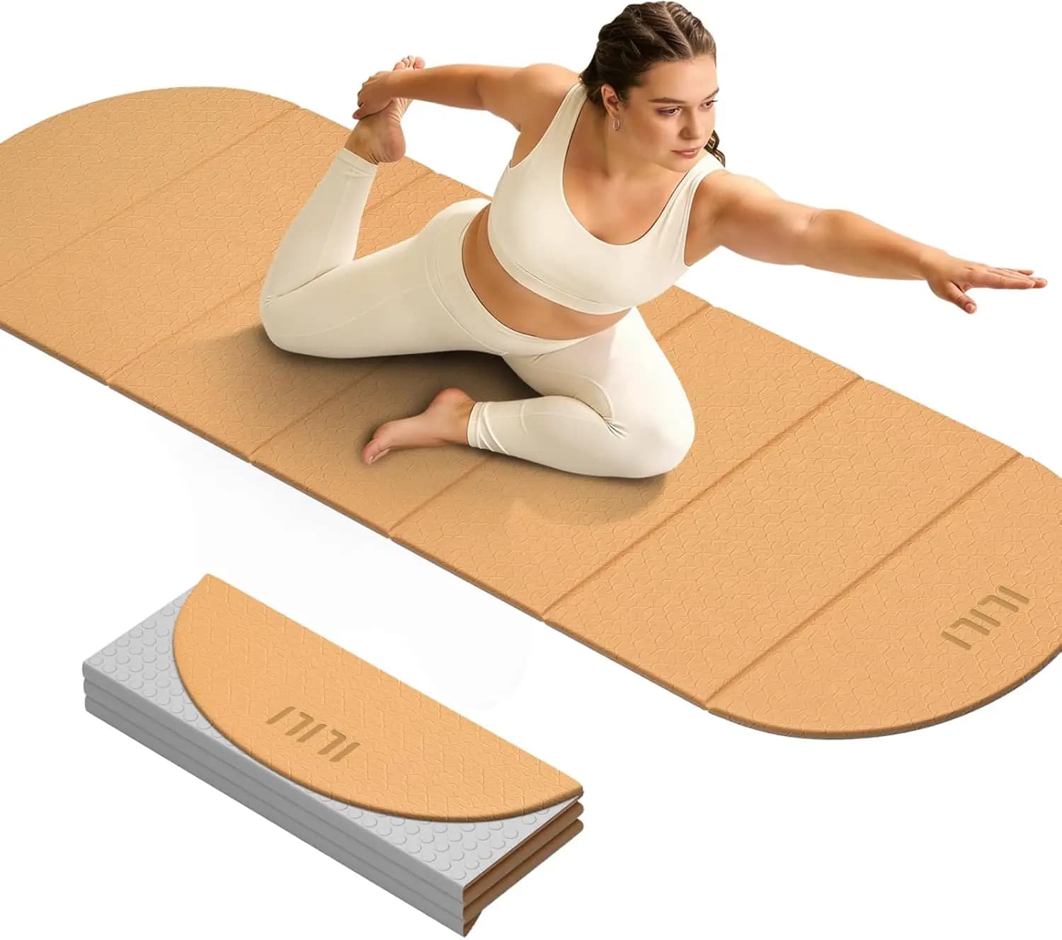 Tappetino Yoga Pieghevole 10mm di Spessore in TPE Extra Lungo 75x26 Pollici Portatile per Esercizi a Casa