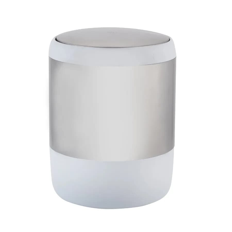 Cestino per Rifiuti in Acciaio Inossidabile Opaco con Coperchio Girevole per Cucina, Bagno, Ufficio, Bianco, Design Anti-Perdita e Anti-Odore