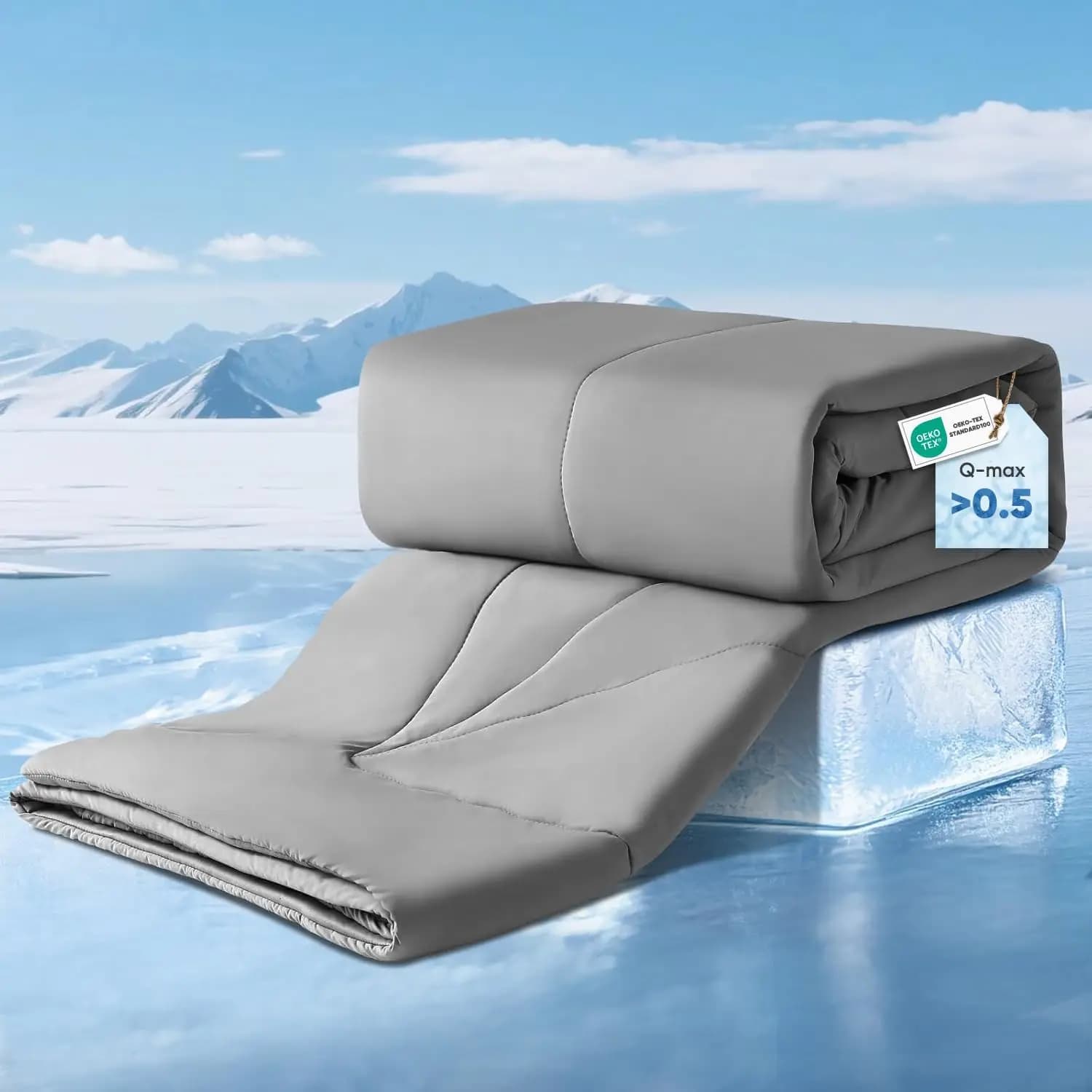 Piumino Rinfrescante Queen con Tecnologia Arc-Chill, Assorbe il Calore Corporeo per un Sonno Fresco, Coperta Estiva Ipoallergenica - Grigio