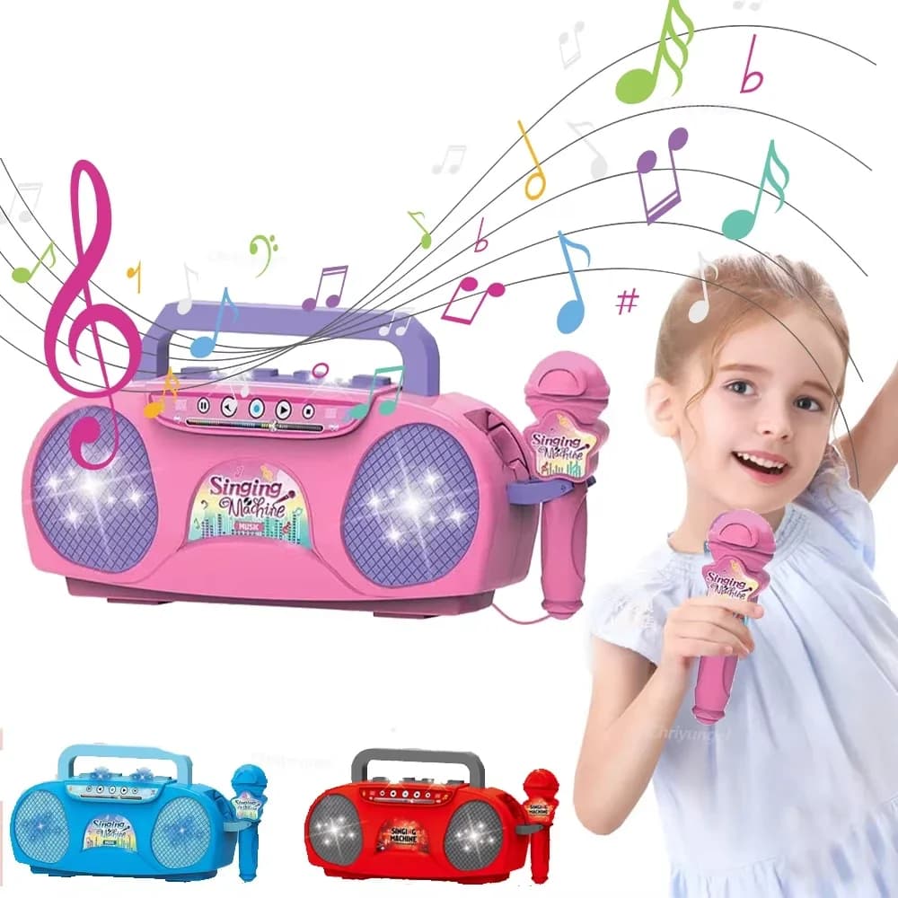Con luci Microfono portatile per macchina karaoke per bambini che canta per bambini Regalo musicale educativo per ragazze Ragazzo Giocattoli da viaggio