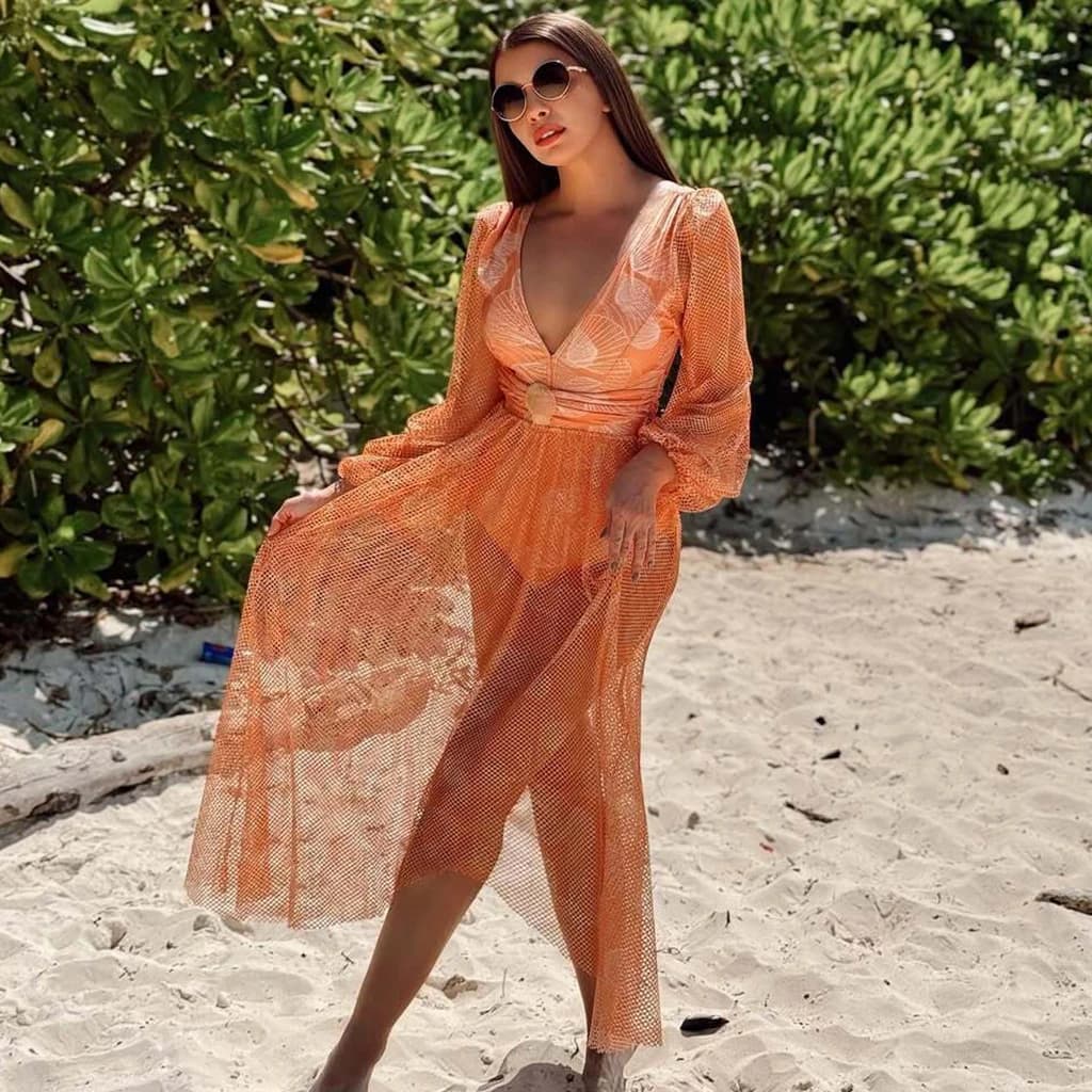 Costume da bagno bikini sexy da donna a maniche lunghe 2025 Costume da bagno vintage a vita alta in rete con gonna lunga Costumi da bagno Monokini Beachwear