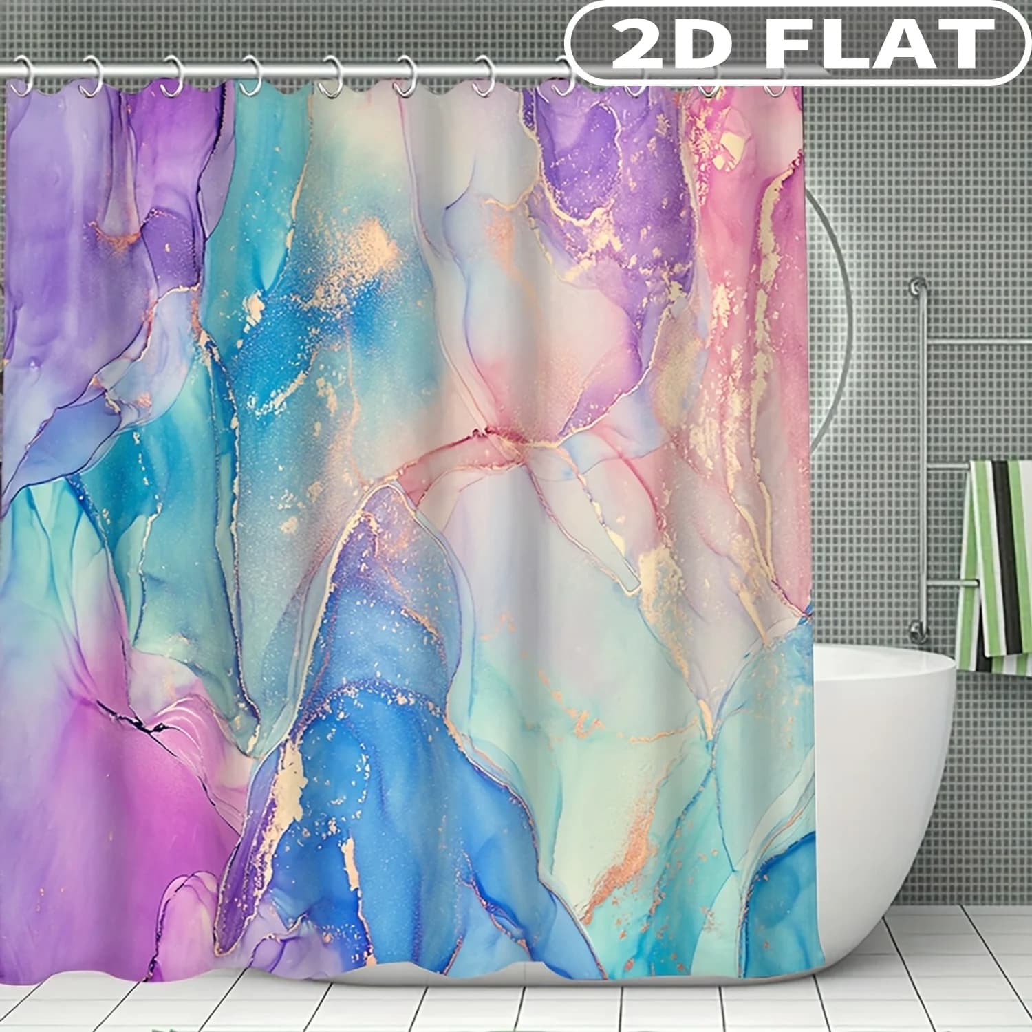 Set di 1 o 4 Pezzi Tenda Doccia con Design Artistico Astratto ad Acquerello 2D, Accessori con Tappetino da Bagno, Tappetino a U, Tappetino per WC