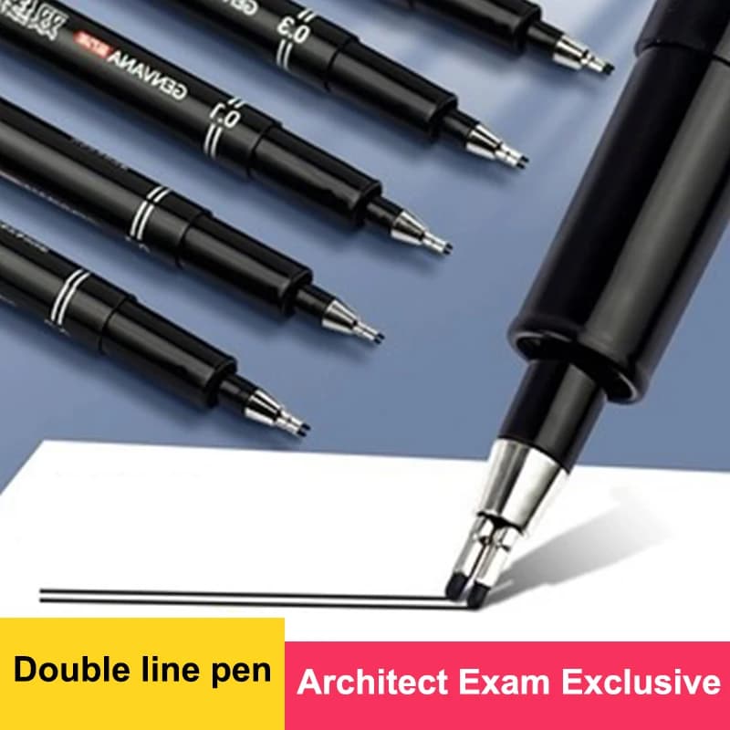 Penna Gel a Doppia Linea 0.1mm/0.3mm/0.5mm, Essenziale per Esami di Architettura, Appunti e Disegno