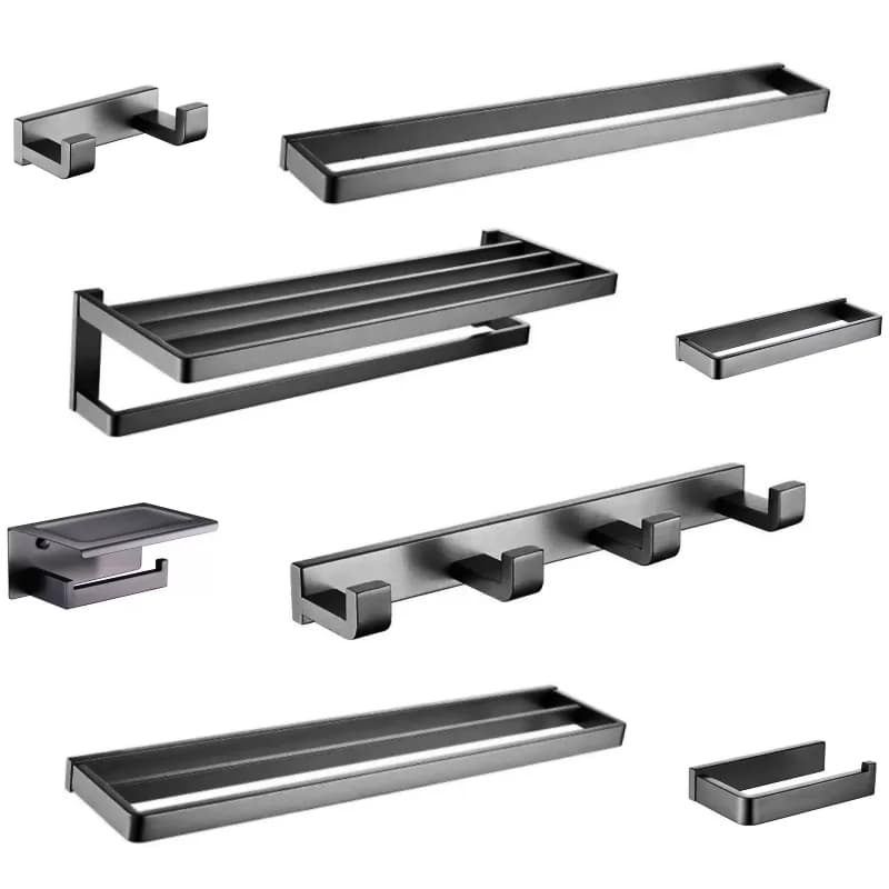 Gray 304 Stainless Steel Bathroom Accessorie 2 4 6 Hook Towel RackToilet Paper Holder Robe Hook Towel Bar Toilet Brush Hardware