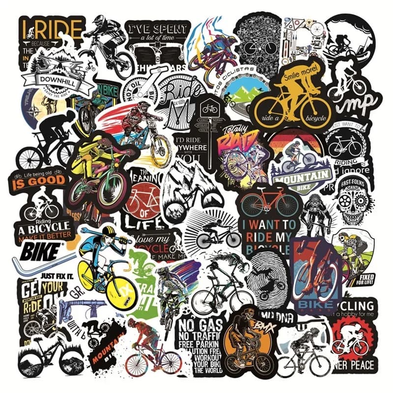 50PCS Waterproof Mountain Bike Stickers Cool MTB Bicycle Decals for DIY Laptop Phone Skateboard Luggage Hot Sale Outdoor Design
