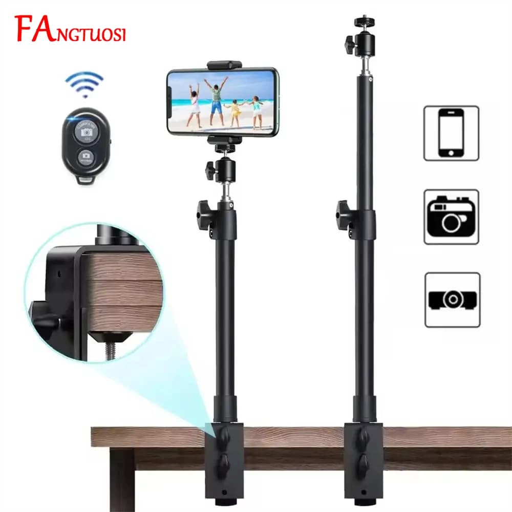 FANGTUOSI Nuovo supporto da scrivania Supporto per fotocamera DSLR C Morsetto Supporto per luce Supporto fotografico con testa a sfera per telefono Video Anello luminoso Zoom
