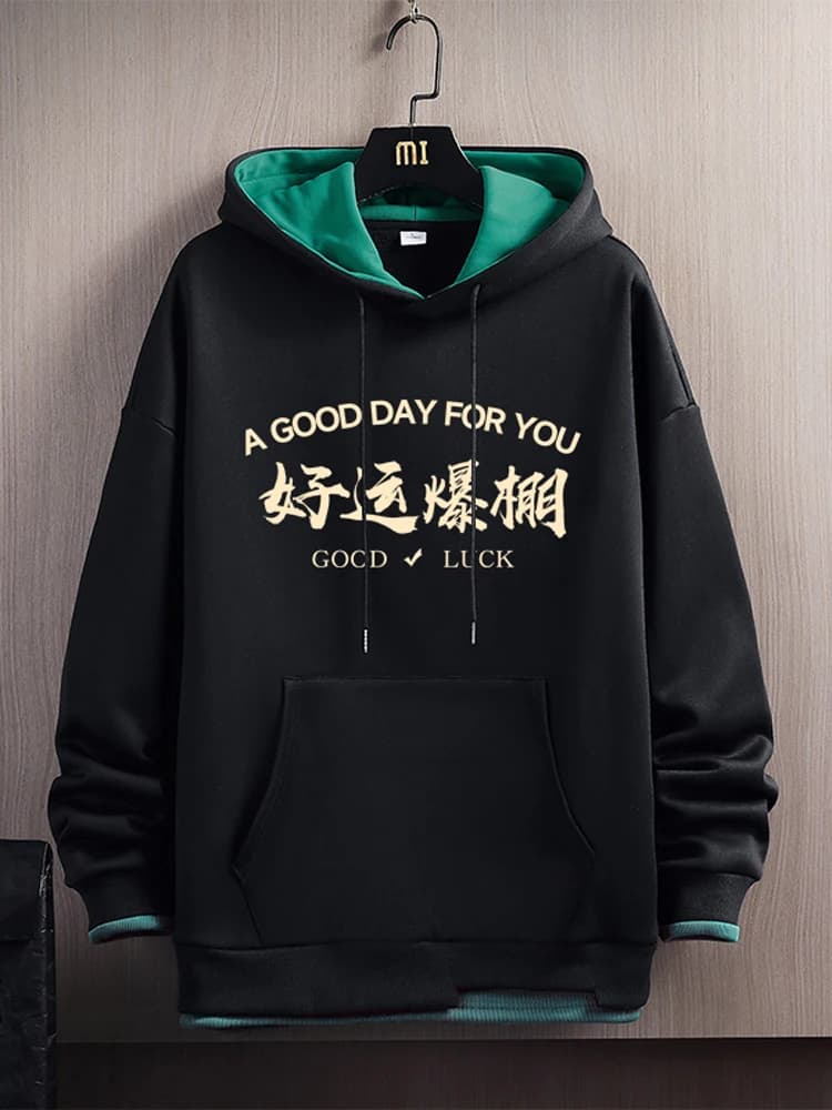 Loose Men's Hoodie Spring Autumn Fashionable Casual Top Couple Outerwear Polyester Fabric Printed No Button Regular Sleeve