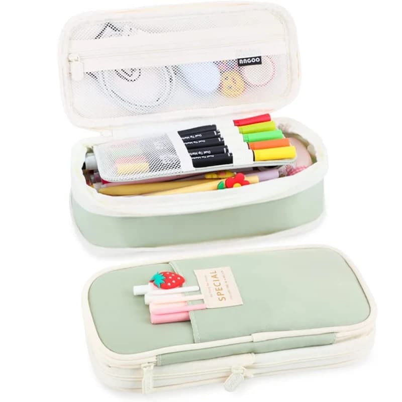 Astuccio Kawaii Macaron Color Canvas Stretch doppio strato astuccio di grande capacità astuccio carino cancelleria scolastica per bambini