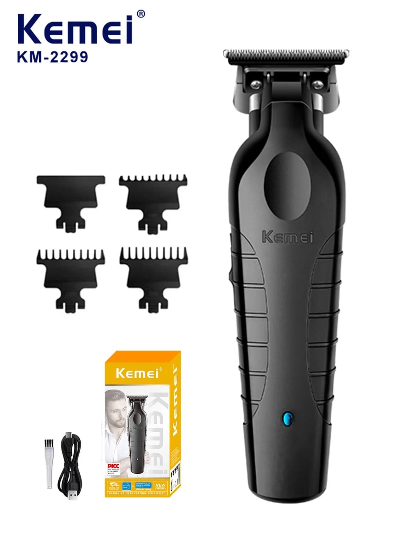 Kemei 2299 Tagliacapelli Elettrico Senza Fili per Uomo, Ricaricabile USB, Trimmer Elettrico, Macchina per Taglio Capelli KM-2299