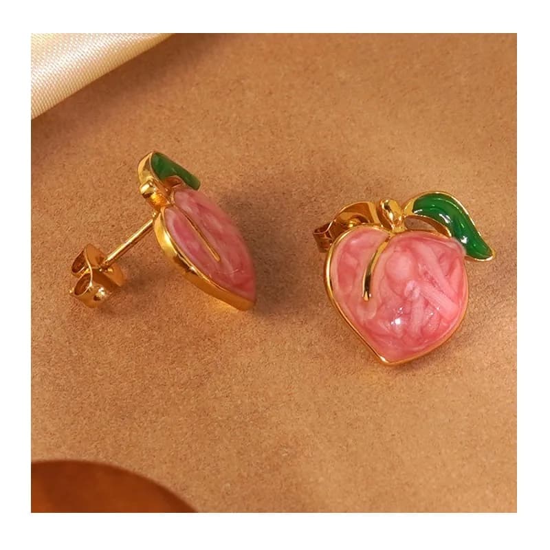 Hot-selling Three-dimensional Fruit Oil Drop Earrings, Sweet and Versatile Fashionable Stainless Steel Peach Earrings, High-end