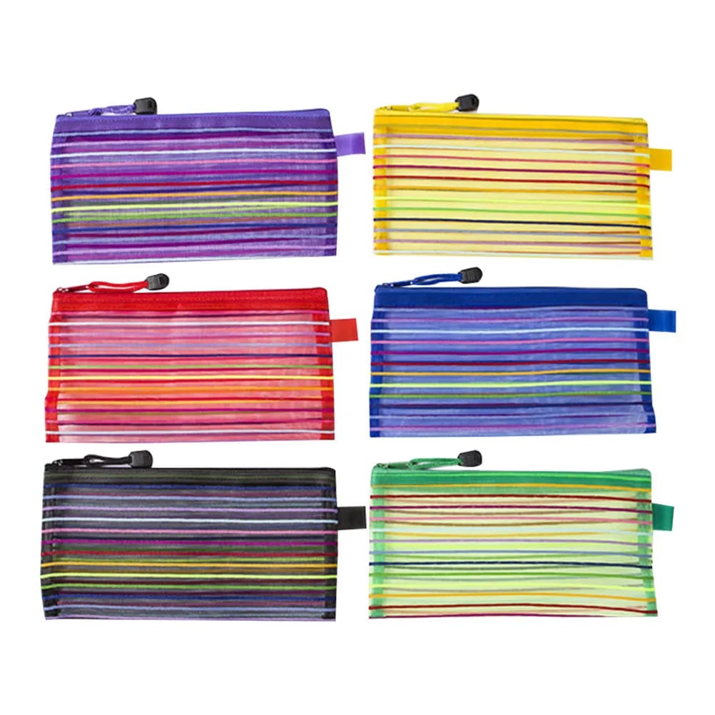 12Pcs Nylon Mesh Zipper File Bag Colorful Portable Waterproof Document Folder for School Office Stationery Storage