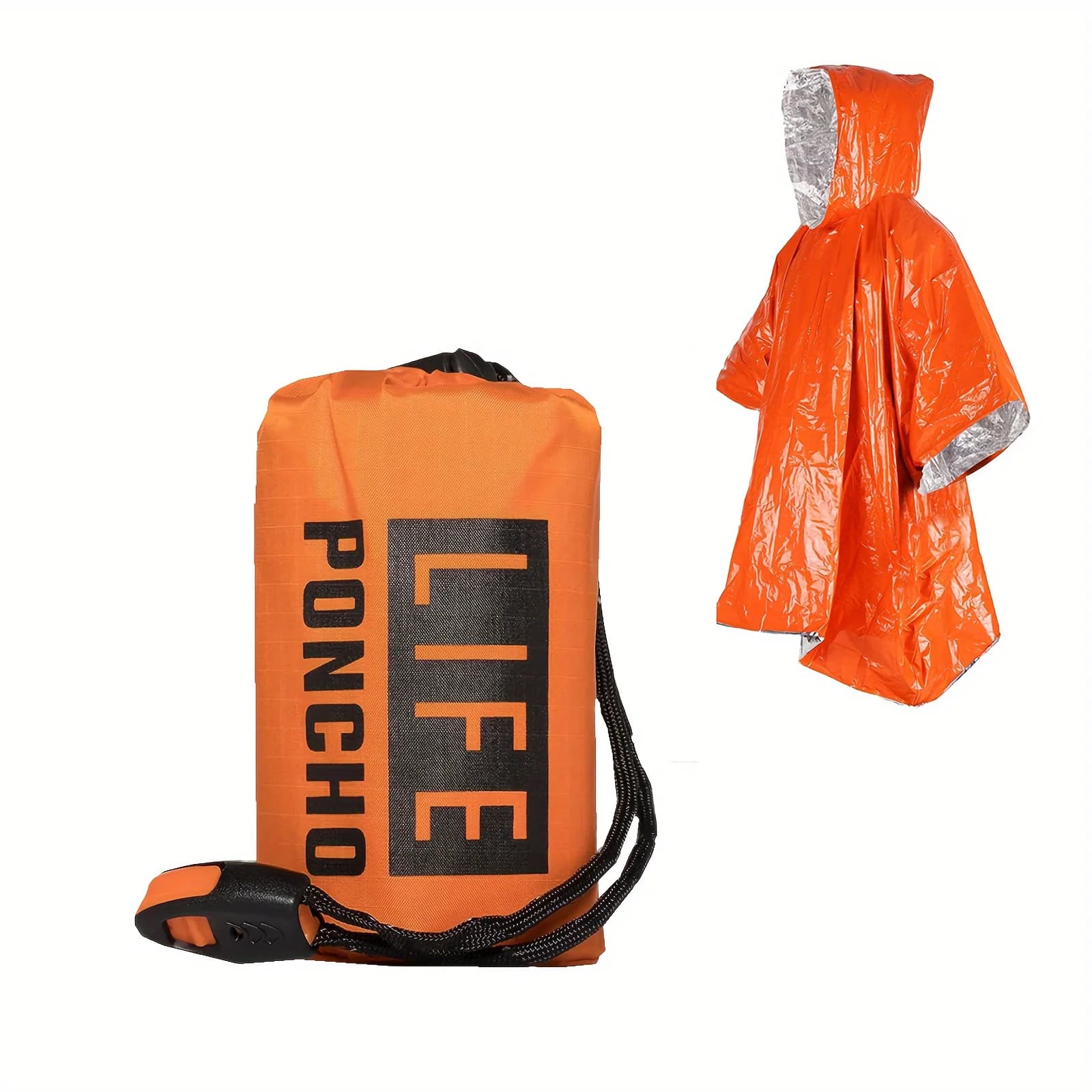 Thermal Emergency Survival Rain Poncho Heat Reflective Space Blanket for Camping Hiking - Lightweight Waterproof Raincoat
