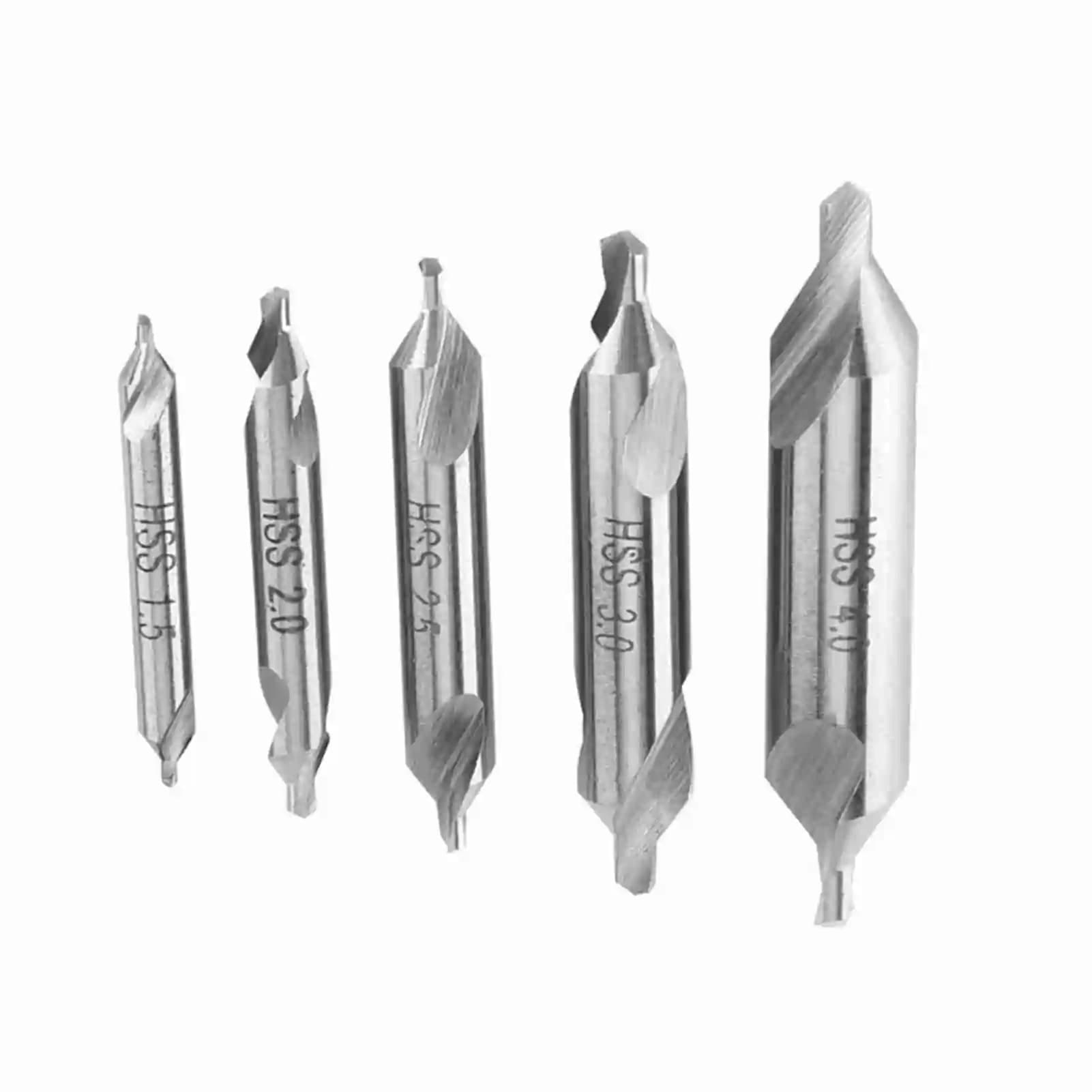 Set di 5 punte da centratura in acciaio super rapido con angolo di 60 gradi, 1.5/2/2.5/3/4mm, utensili per foratura