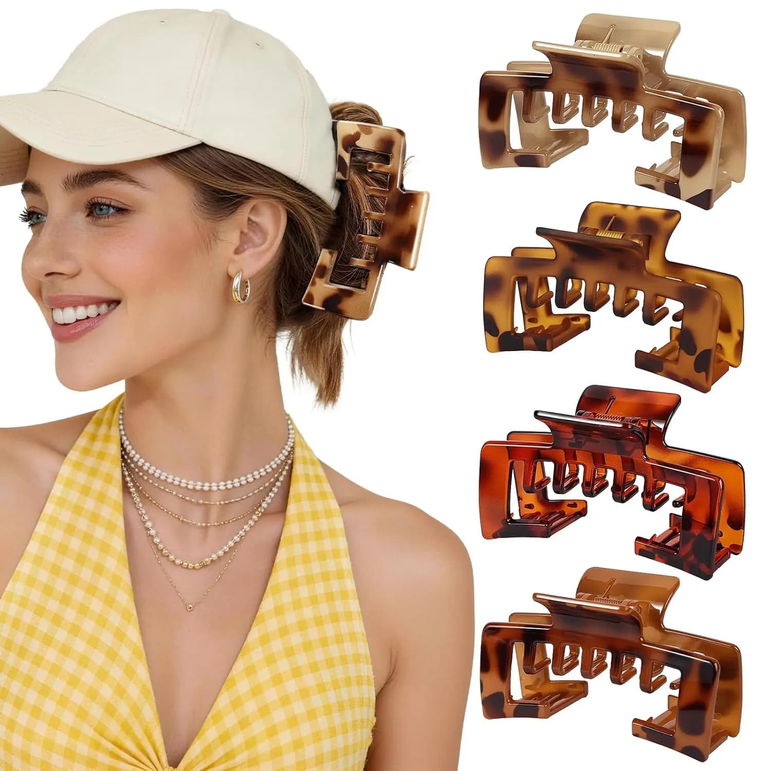 1 fermaglio grande per capelli da 4,1 pollici, adatto per cappellini da baseball, fermagli a pinza per cappelli da donna e ragazza, fermagli a pinza antiscivolo a tenuta forte per cappelli trucker, per capelli spessi e sottili, colore tartaruga
