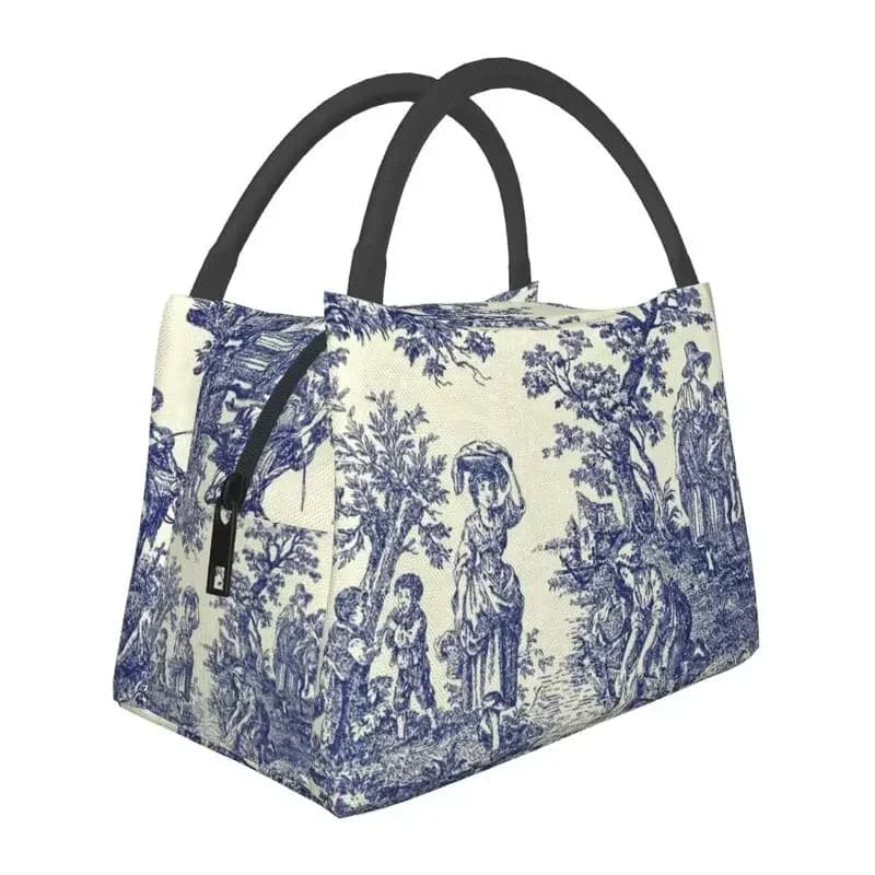 Toile De Jouy Blue Lunch Box portatile Francese Navy Blue Dispositivo di raffreddamento termico Borsa per il pranzo isolata per alimenti Contenitore Pinic per ufficio ospedaliero