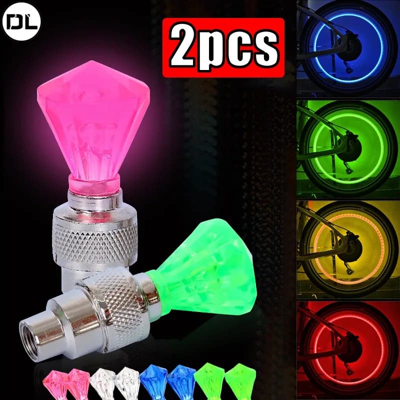 Hot 2 pezzi tappo valvola della gomma della bicicletta luce bici moto auto ruota raggi gemma forma neon LED luce flash lampada accessori ciclismo