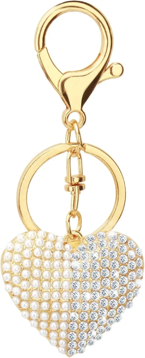 Ciondolo portachiavi con strass perlati per borse da donna, eleganti accessori per borse per chiavi della macchina, portafogli e zaini