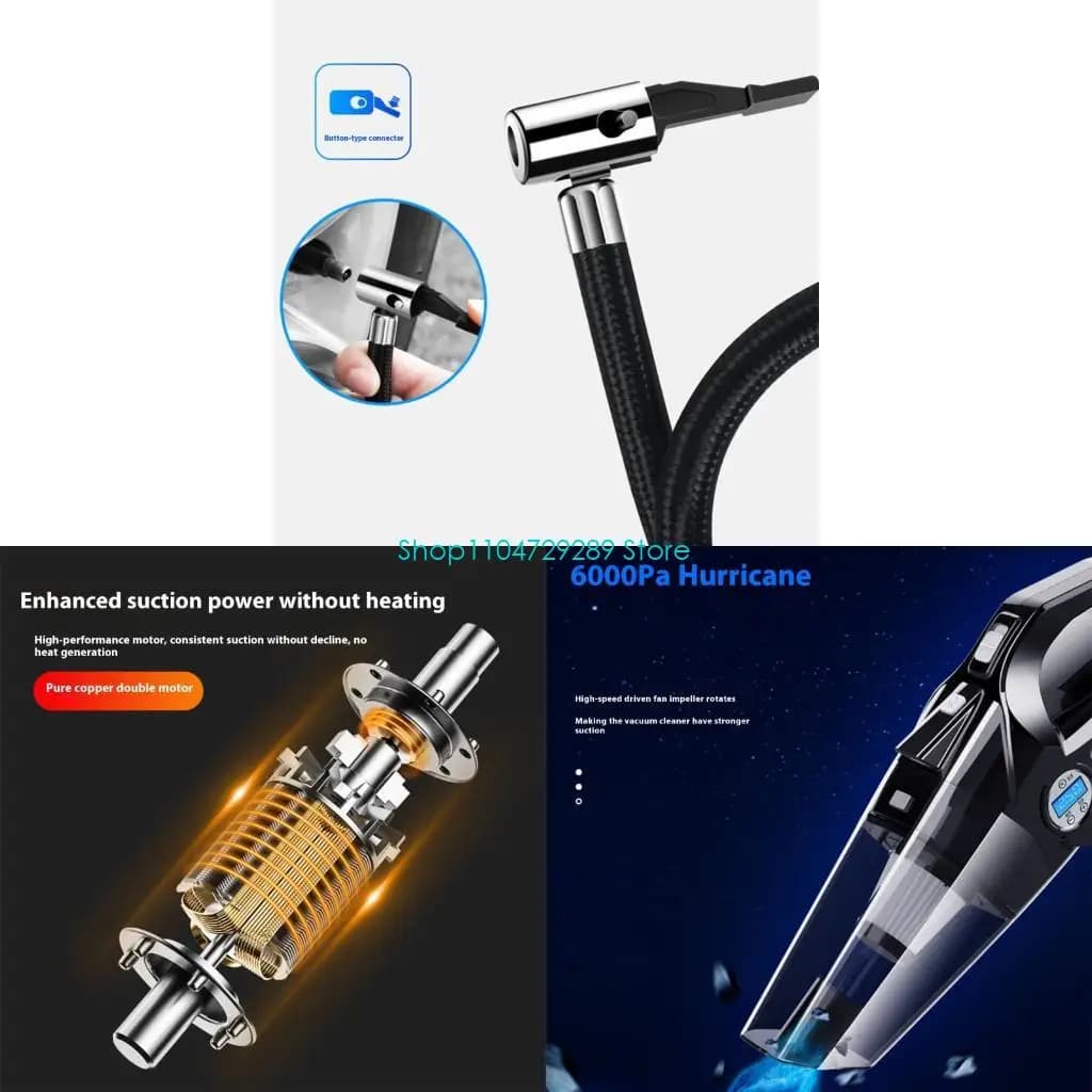 D8KE 4 in 1 Cleaner aspirapolvere per auto 120W 6000PA Flasma per pneumatici potenza 12V