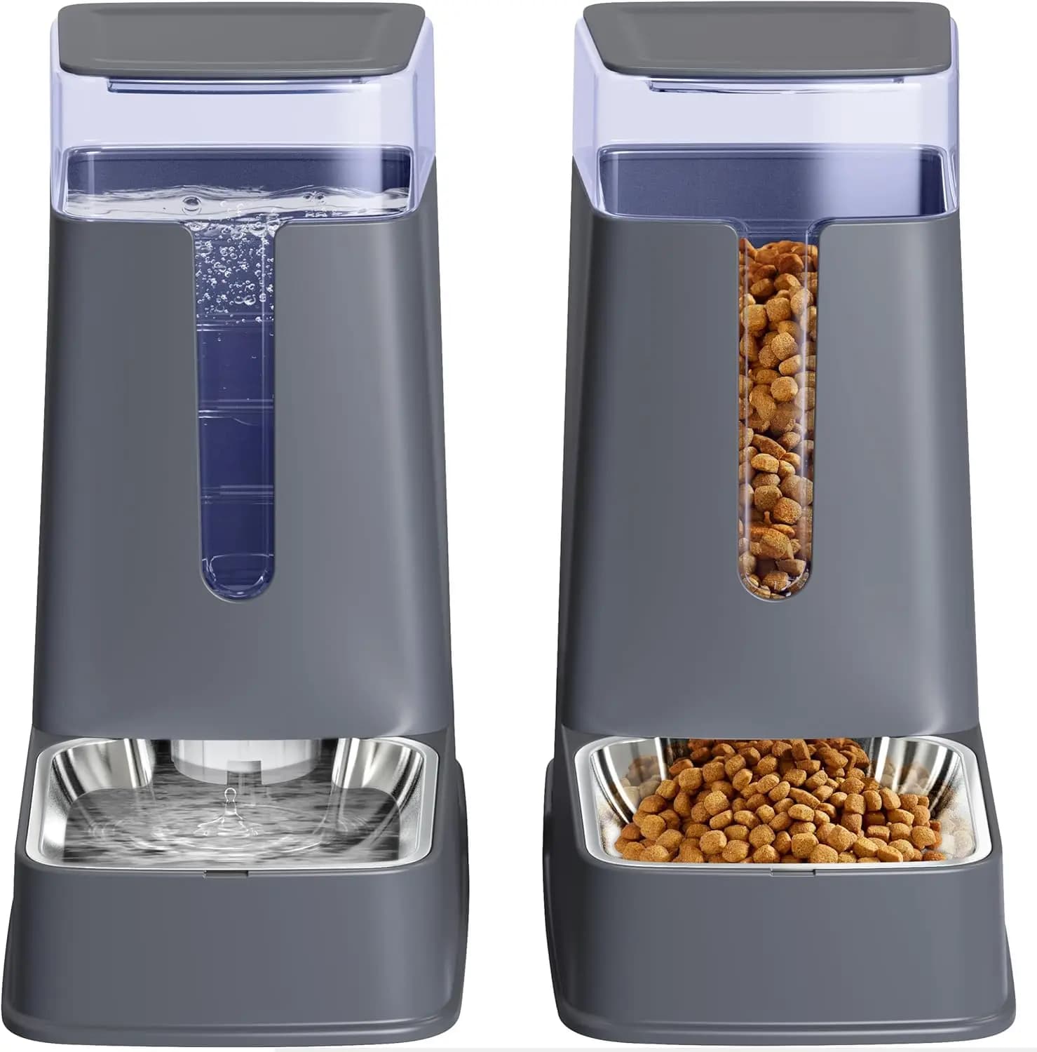 Set di dispenser per cibo e acqua Gravity per gatti con ciotole in acciaio inossidabile per animali domestici di piccola e grande taglia, 1 gallone x 2