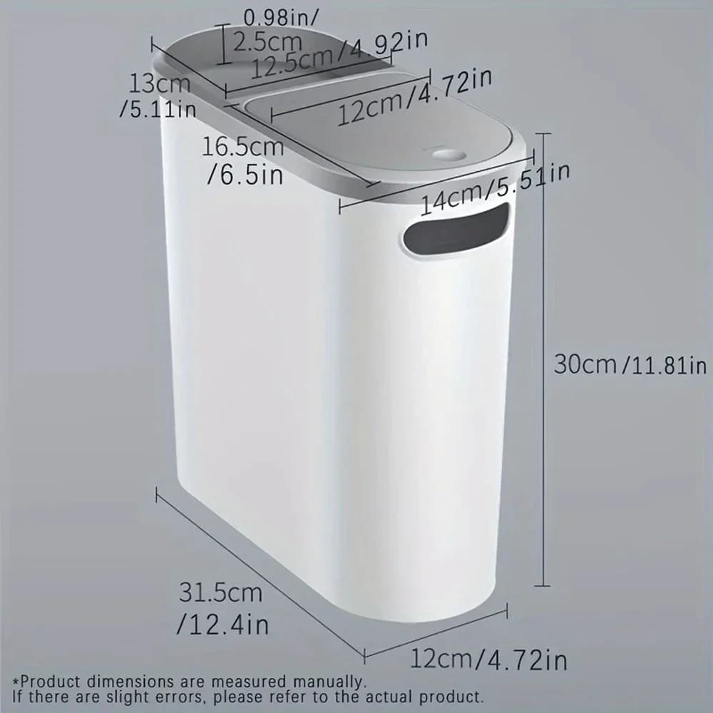 ‌ Cestino per rifiuti in plastica salvaspazio con coperchio a pressione: Contenitore compatto monocolore per bagno, cucina, soggiorno, con apertura a pressione
