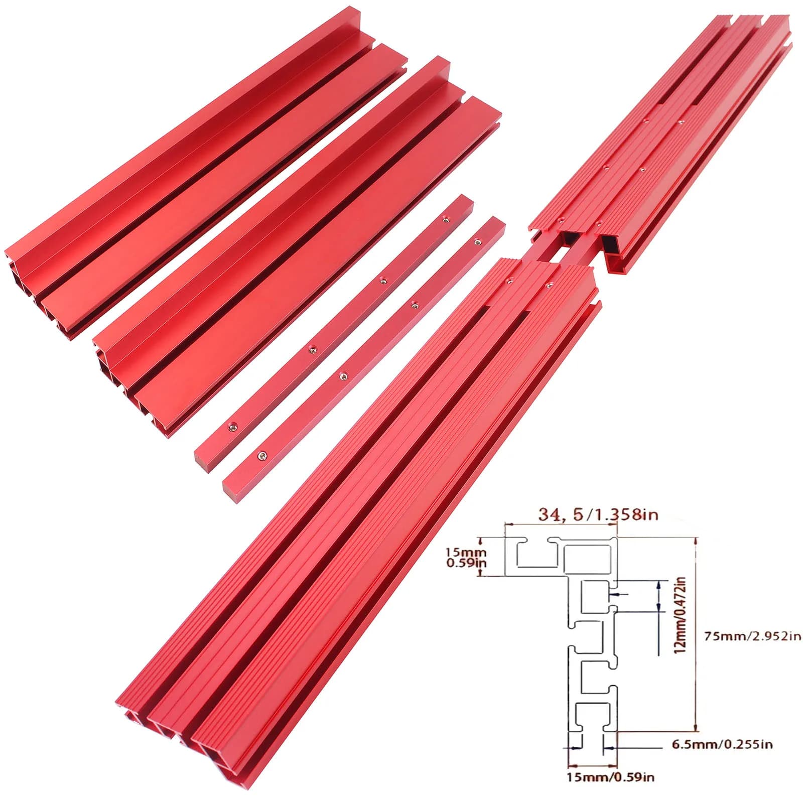 1 Set 80cm Joint Fence with Connection Strips, Table Fence for Routers Table Fence for Table Saw Profile with Aluminum T Track Fence for Wood Processing