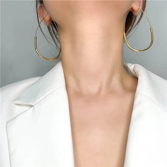 European and american minimalist pear-shaped oval hoop earrings - high-end earrings, hot-selling jewelry