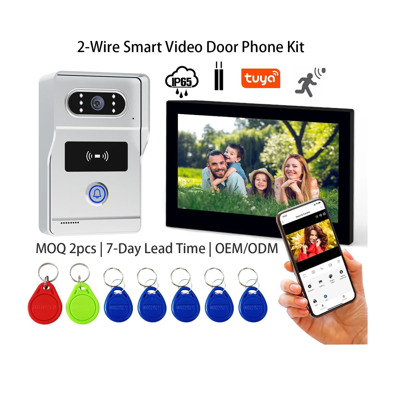 Citofono videocitofono con memoria da 7 pollici con controllo accessi a 2 fili con sblocco WiFi e RFID per campanello per porta di controllo accessi di sicurezza domestica