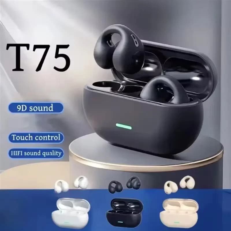 NUOVE Cuffie a Conduzione Ossea Wireless Bluetooth 5.3 T75 con Clip, Cancellazione del Rumore, Chiamate HD, per Sport e Gaming