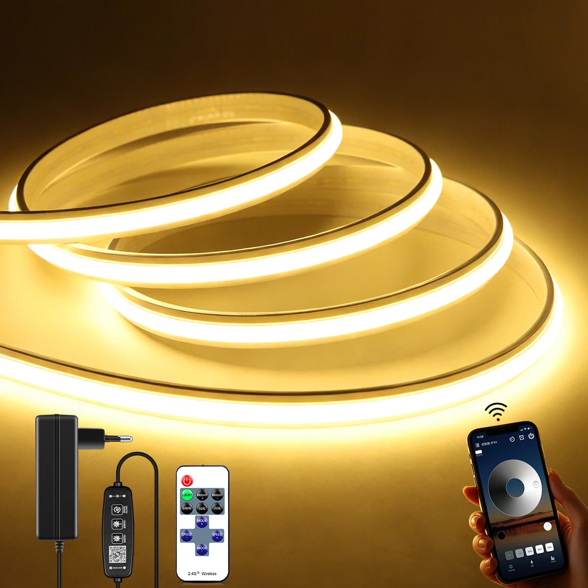 Bluetooth Smart Neon Light LED Strip 24V COB Silicone Self-adhesive Flexible Lamp App Control Room Decor Backlight Lighting