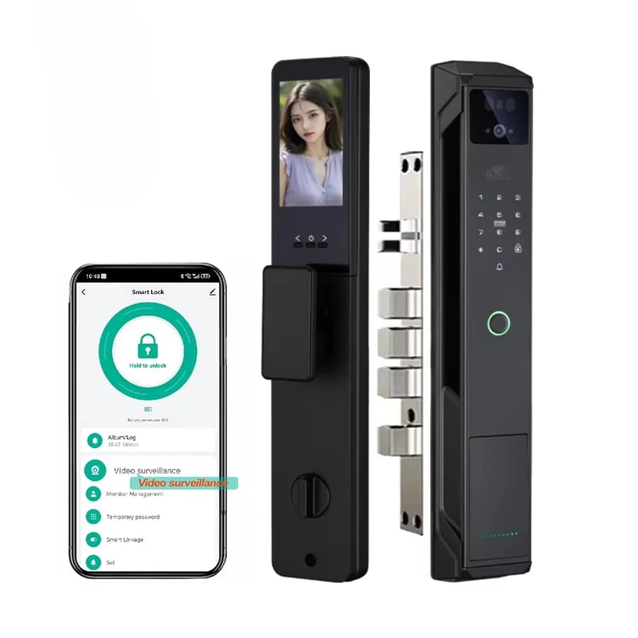 Telecamere 2 Batteria 21 Lingue Videocitofono Palm Vein Riconoscimento facciale Impronte digitali Tuya Wifi Smart Digital Door Lock