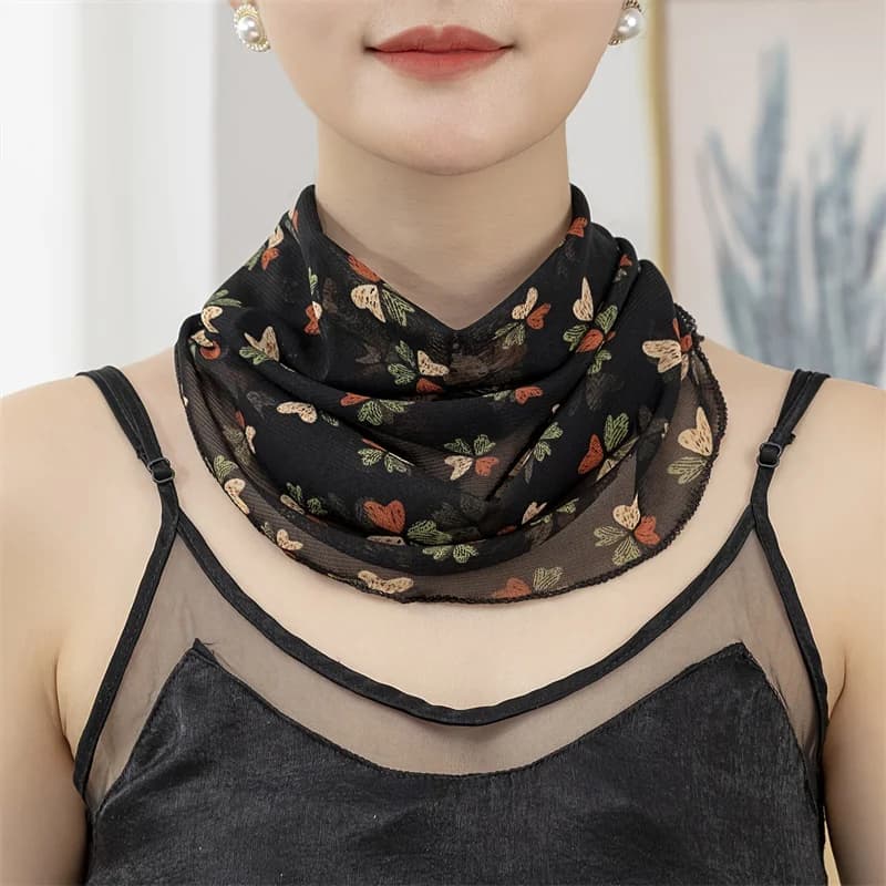 Women's Fashion Scarf 2026 with Floral Print, Soft Solar Protection Scarf, Ice Silk Veil, Face Mask