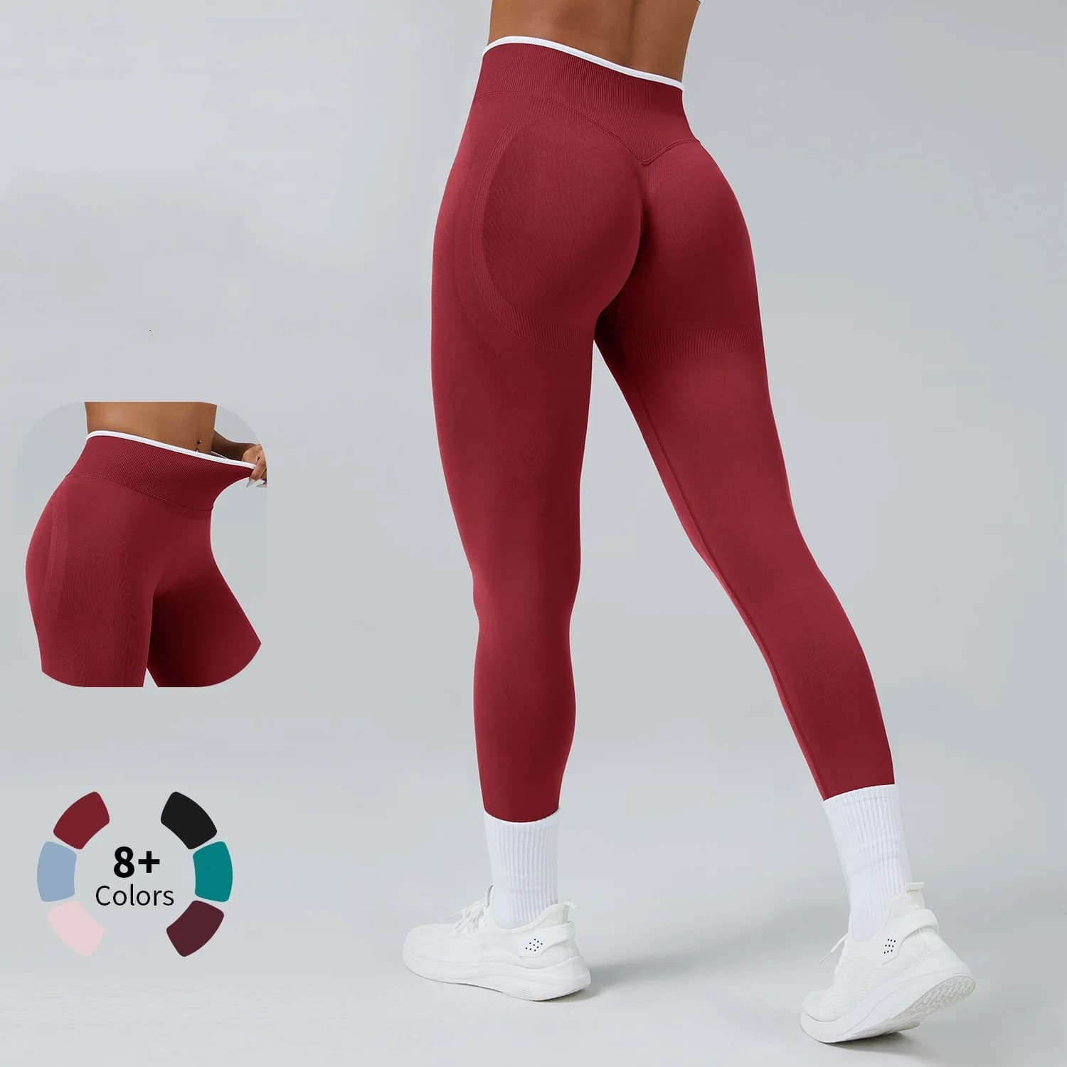 Pantaloni sportivi da donna con fascia a costine senza cuciture a vita alta per il sollevamento del sedere Leggings Compressione Fitness Corsa in palestra Tuta da allenamento