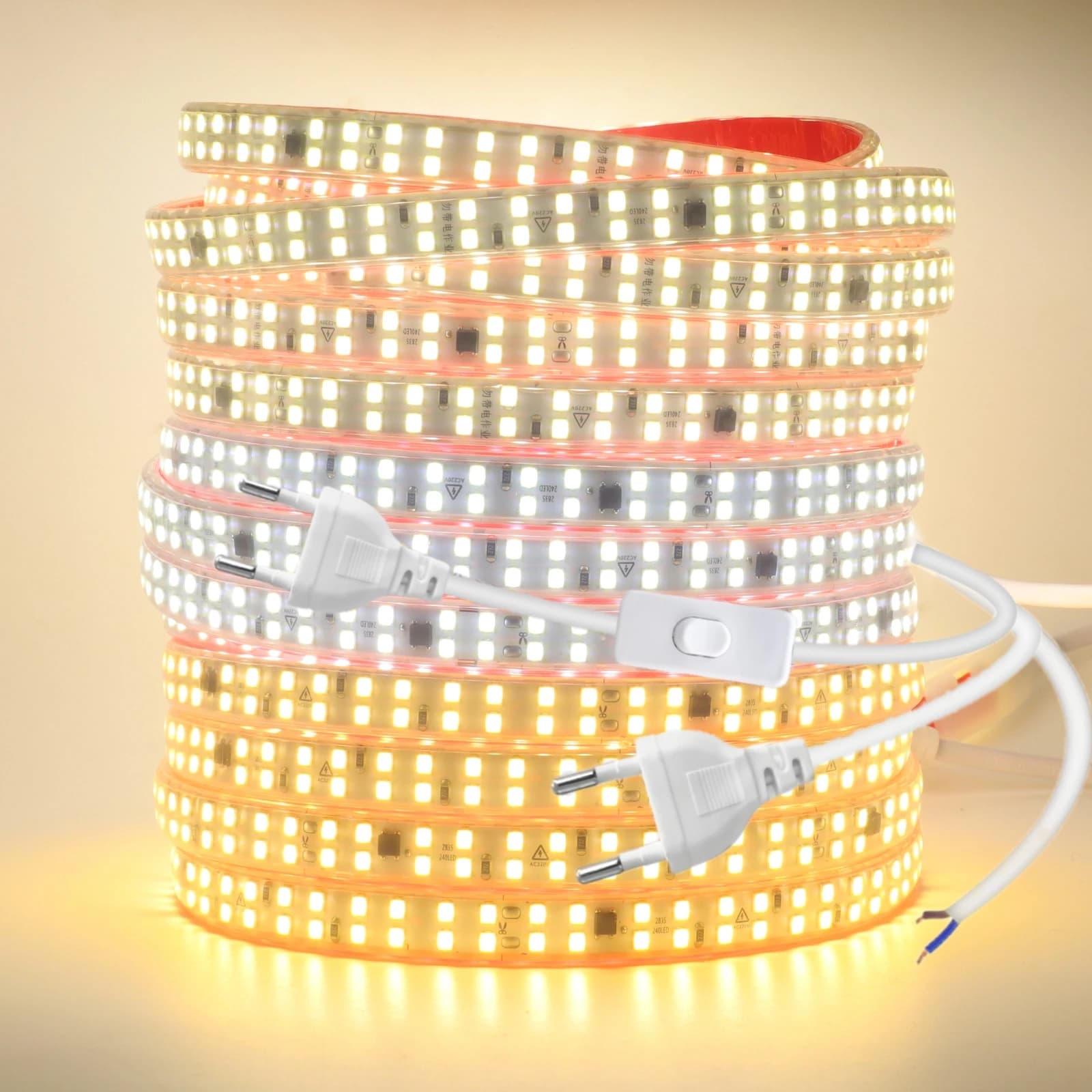 230V 240LED/m Strip light with IC 220V 5m 10m 20m 30m 2835 IP67 Flexible duct tape Corda 2pin Wire Switching kit 10CM Cutting