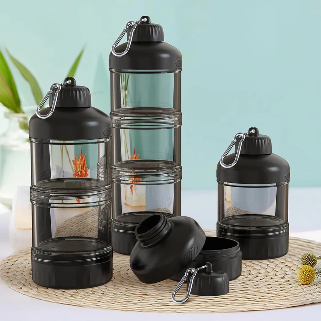 Portable 3 Layered Powder Protein Box Dust Box for Funnel Fitness Integrator Bottle Handle Layer Storage Medicine Box Snack Can