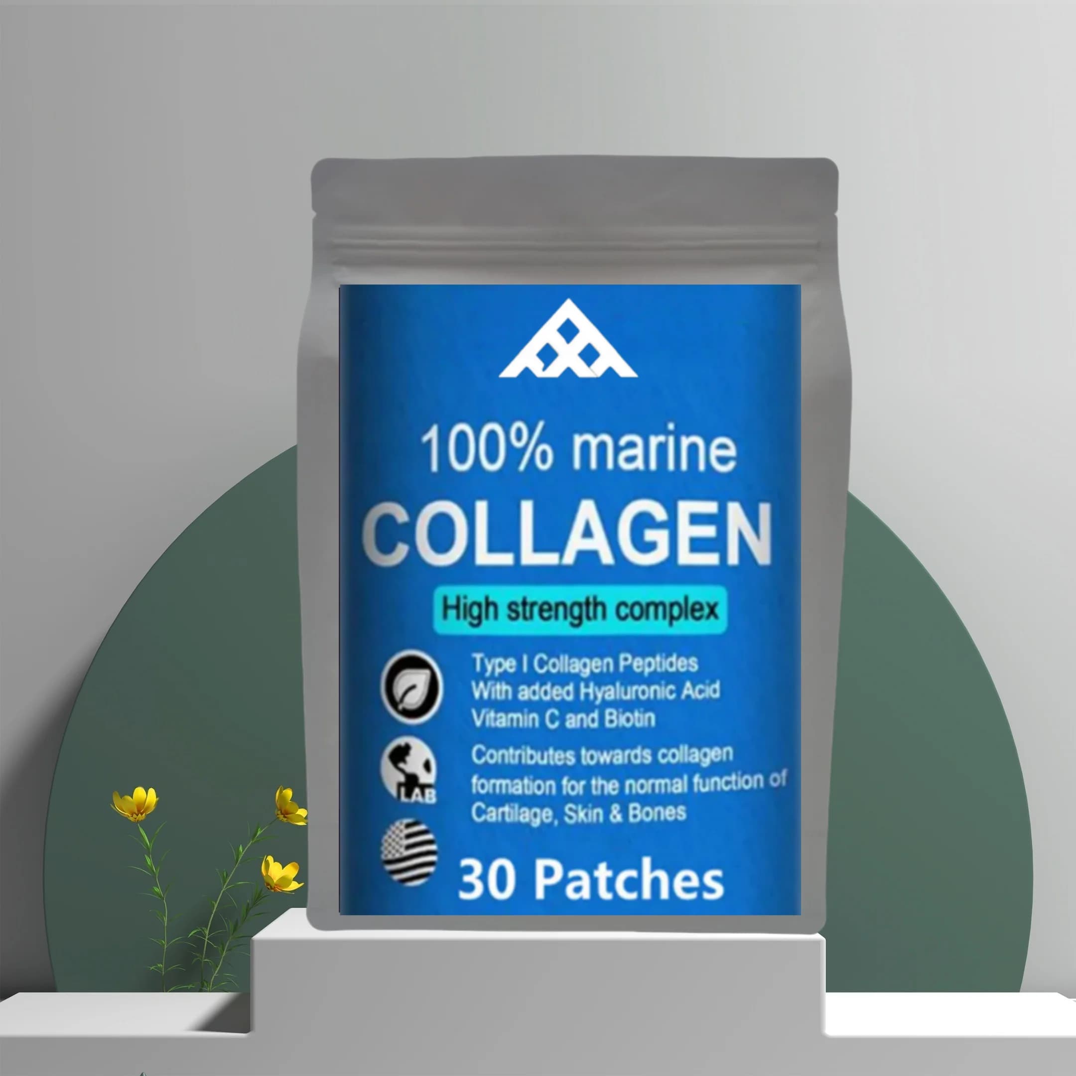 Marine Collagen Patch with Hyaluronic Acid, Vitamin C & Biotin – High - Strength Skin, Cartilage & Bone Support for Men & Women