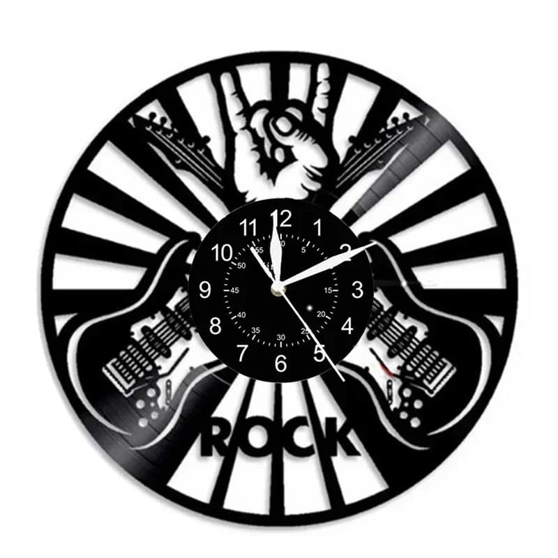 Rock instrument Guitar and drums Wall clock Guitar Music Disco Vinyl disc Wall clock Home decoration Wall clock for guitar