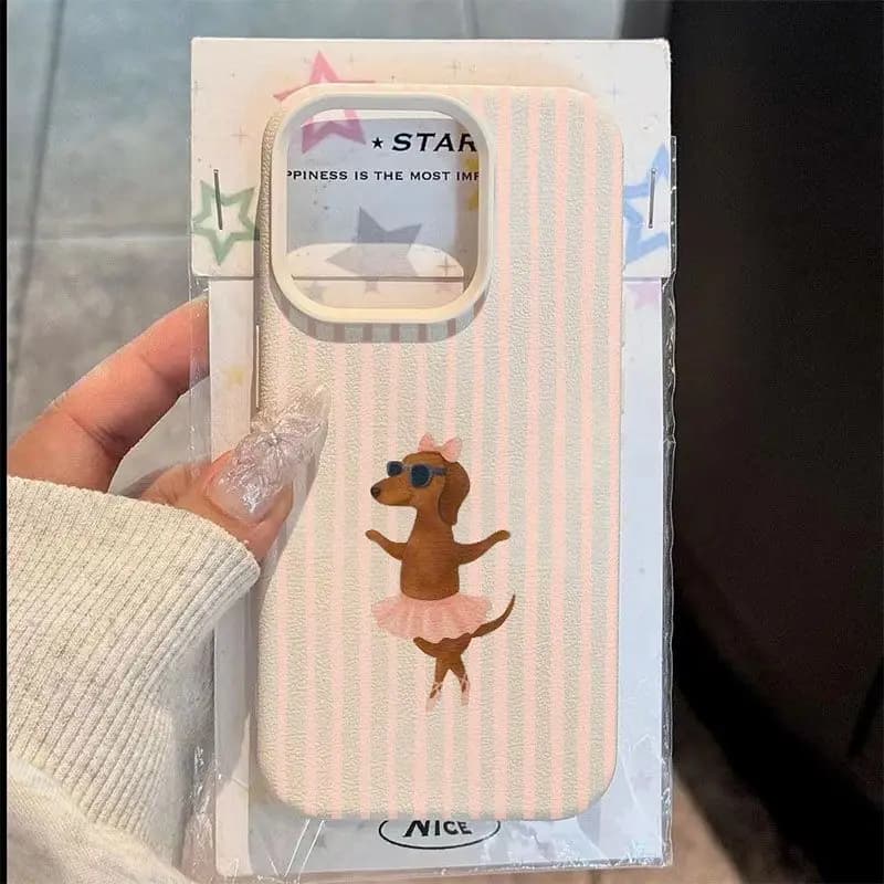 Pink Striped Background Dachshund Ballet Pattern Case For Samsung Galaxy S25 S24 S23 S22 S21 Ultra Plus FE A16 A56 A36 A26 Cover