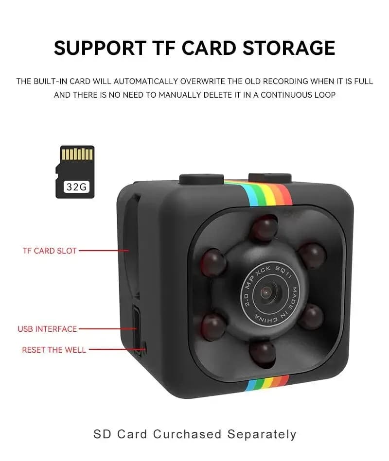 SQ11 Mini HD 1080P Camera Smart Webcam with Night Vision IR SD Card Surveillance IP Camera with Direct Registration