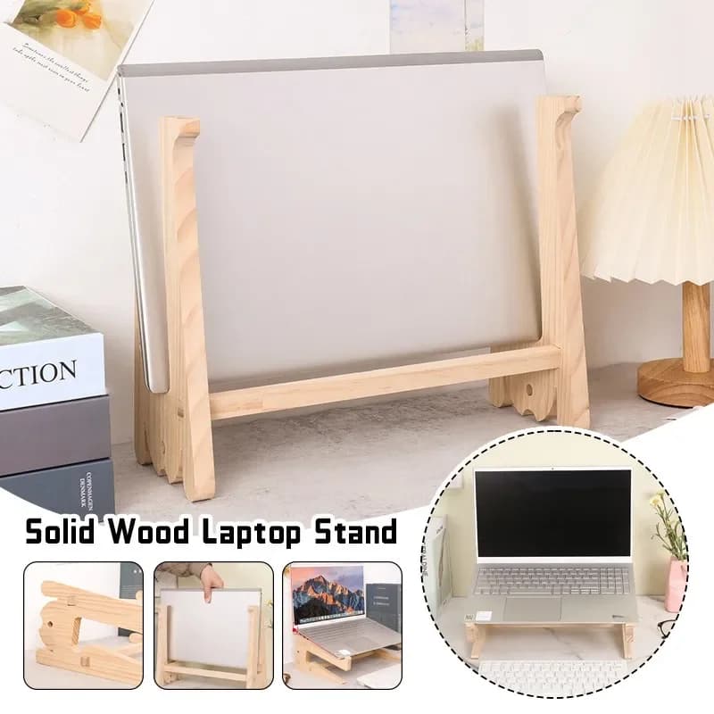 Supporto per laptop in legno 33x27x13 cm Staffa per computer verticale assemblata rimovibile Base di raffreddamento Tablet portatile per notebook Nuovo