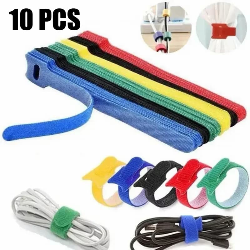 10PCS Multi purpose Velcro Fastener Cable Strap, USB Cable Protector, Wire Management Kit Reusable Self Adhesive Storage Strip