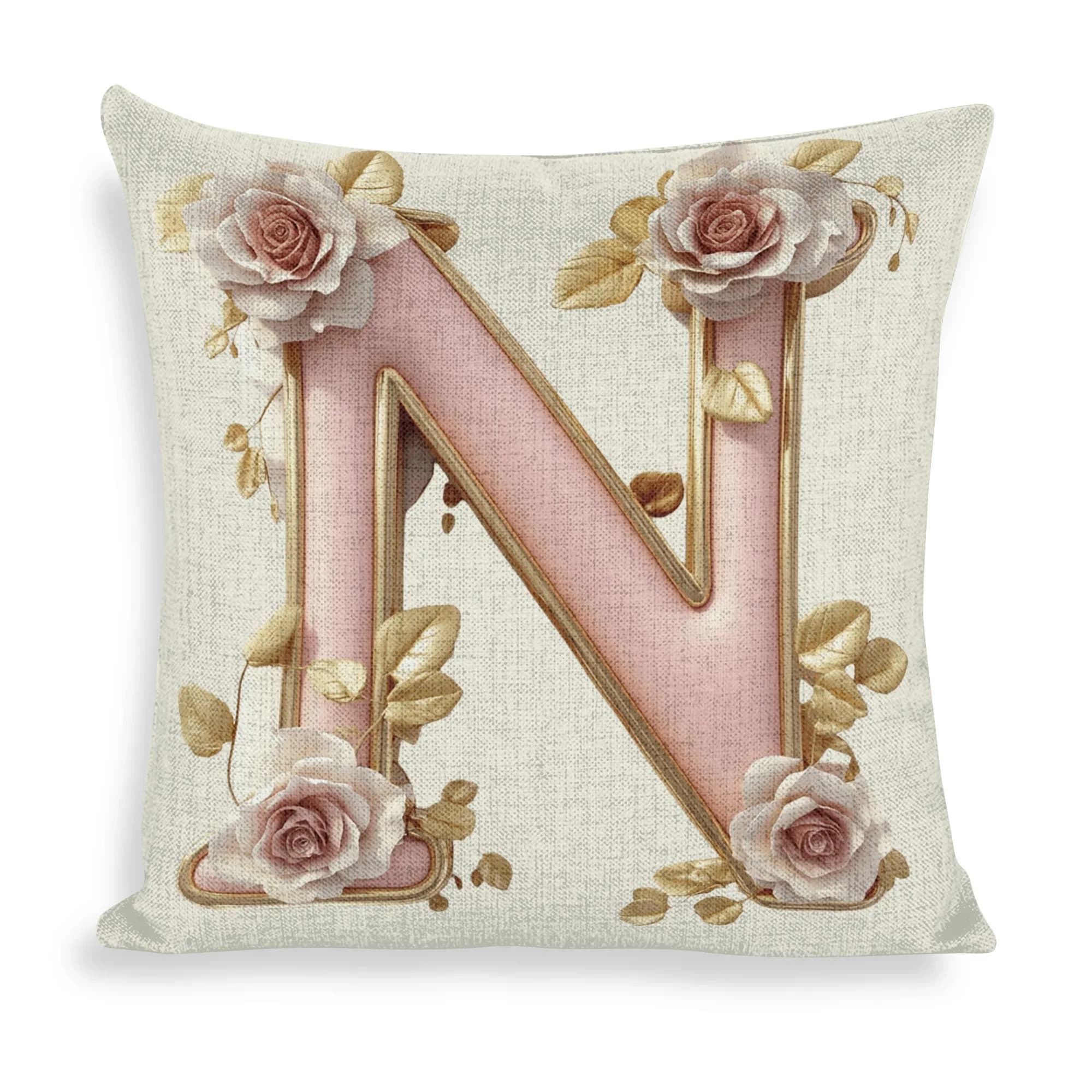 Fodera per cuscino con lettera N color rosa, adatta per la decorazione del divano e della camera da letto, regalo unico per le vacanze