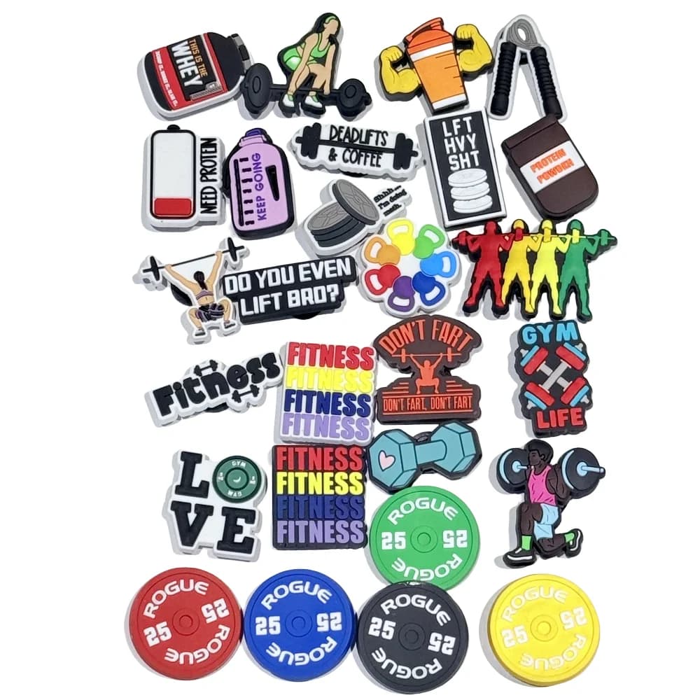 1-27 pieces Spring-Grip Muscle Whey PVC Shoes Charms Fitness Gym Life Sandals Fit Men's Women's Women's Birthday Gifts