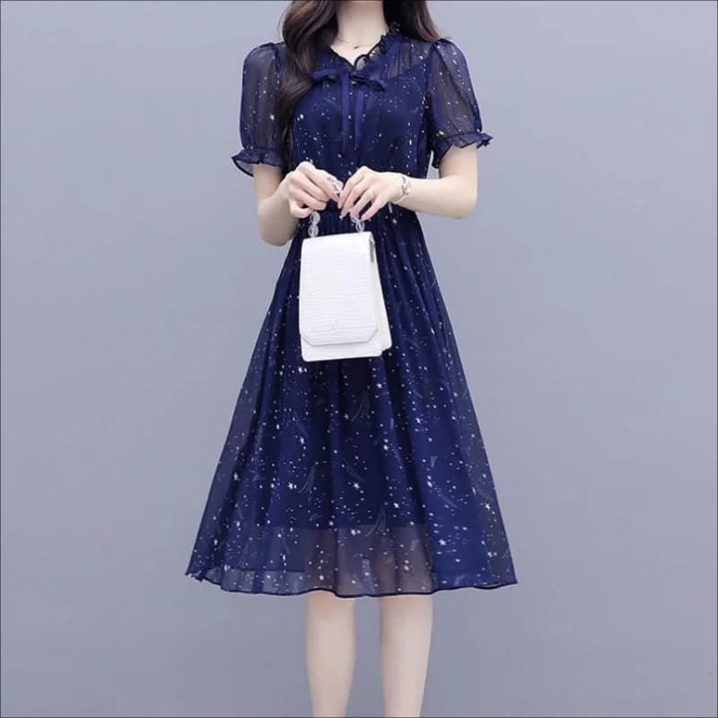 Elegante Abito Floreale con Volant e Fiocco in Pizzo, Abbigliamento Donna Estate 2024, Nuovo Mini Abito da Ufficio a Maniche Corte