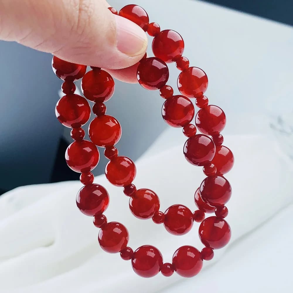 New Natural Red Agates Stone Bracelets for Women 4MM 10MM Round Red Carnelian Crystal Strand Wrap Wrist Bracelet Healing Gift