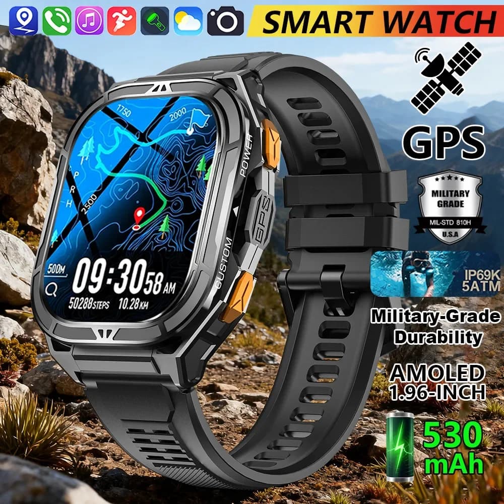 Nuovo Smartwatch TANK X5 2026, Robusto MIL-STD-810H, IP69K, 5ATM, GPS L1+L5, Display AMOLED da 1.96'', Bussola, Orologio Sportivo per Android e iOS