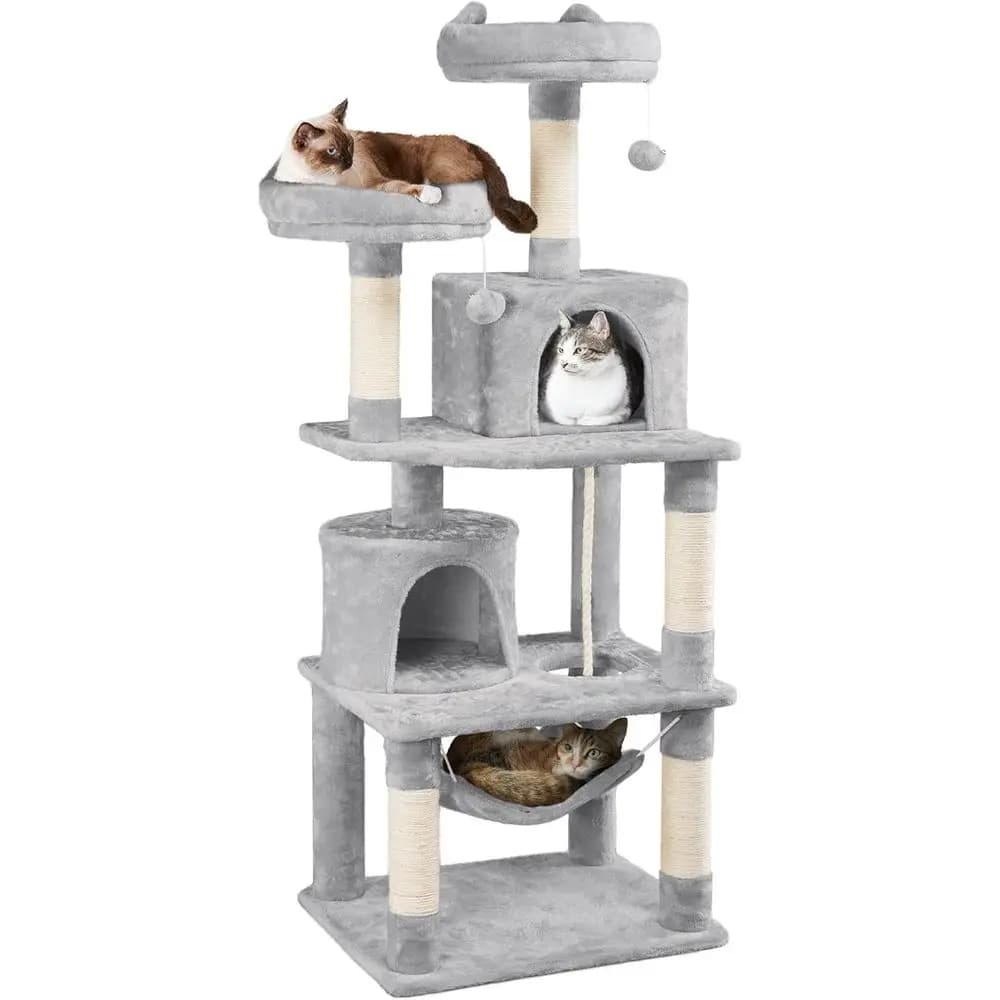 Albero per Gatti da Interno Grigio Chiaro 62.5 con Piattaforma, Amaca e Tiragraffi per il Gioco e il Relax dei Gattini