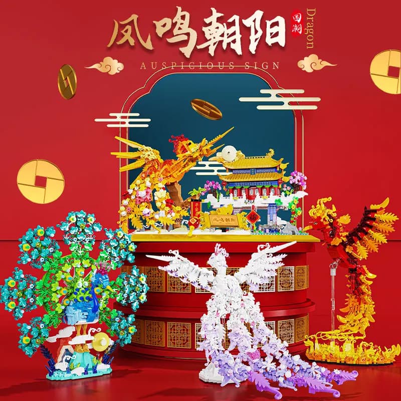 Idea Cina Animali mitici Uccelli Immagine Micro Blocco di diamanti Phoenix Pavone Rosefinch Costruzione di mattoni Giocattolo Nanobrick Per i regali