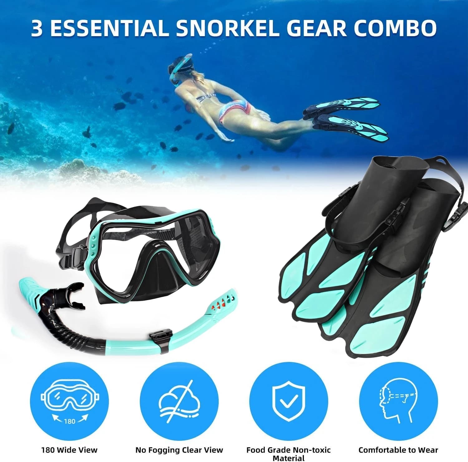 Set of masks and goggles for snorkeling and diving, swimming and snorkeling equipment for unisex adults.